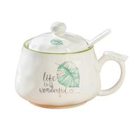 Jaamyears Sugar Bowl with Lid and Spoon, 500ml Sugar Holder with Handle for Coffee Bar, Ceramic Sugar Dish