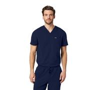 JAANUU Holmes Men's V-Neck 1-Pocket Scrub Top - Soft UltraLAST Fabric, Stretch, Wrinkle & Fade Resistant, Midnight Navy, S
