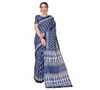 Jaanvi fashion Handicrafts Women's Ikat Hand Block Print Jaipuri Cotton Mulmul Saree with Blouse Piece (mouni-roy-saree)