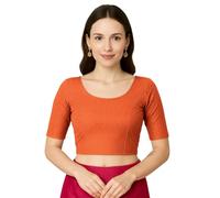 Jaanvi fashion Round Neck Dobby Pure Cotton Stretchable Elbow Sleeve Readymade Saree Blouse for Women Stylish (Pure Cotton-dobbi-fire-orange-2xl)
