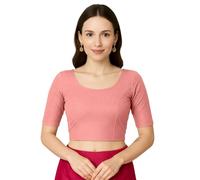 Jaanvi fashion Round Neck Dobby Pure Cotton Stretchable Elbow Sleeve Readymade Saree Blouse for Women Stylish (Pure Cotton-dobbi-peach-s)