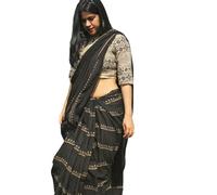Jaanvi fashion Women's Hand Block Print Mul Cotton Saree with Blouse Piece (reva-black)