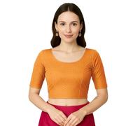 Jaanvi fashion Women's Round Neck Pure Cotton Dobby Elbow Sleeve Readymade Saree Blouse(Pure Cotton-dobbi-yellow-M)