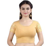 Jaanvi fashion Women's Stretchy Cotton Lycra Readymade Short Sleeves Saree Blouse (Trista-Beige-l-in)