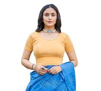 Jaanvi fashion Women's Stretchy Cotton Lycra Readymade Short Sleeves Saree Blouse (Trista-Beige-s-in)