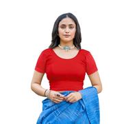 Jaanvi fashion Women's Stretchy Cotton Lycra Readymade Short Sleeves Saree Blouse (Trista-red-s-in)