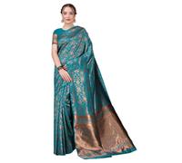 Jaanvi Women's Indian Banarasi Silk Zari Work Saree With Unstitched Blouse Piece(elora-blue)