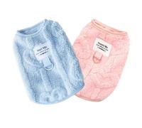 JAAQUCD 2 Pack Small Dog Sweater Fleece Cat Outfit with D-Ring Fall Puppy Clothes for Girl Boy Cold Weather Dog Coat Winter Pet Clothing for Cats Chihuahua Yorkie Teacup (Pink Blue, X-Small)