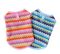 JAAQUCD 2 Pack Summer Small Dog T-Shirts with Leash Ring Breathable Girl Puppy Clothes Cooling Boy Cats Outfits Sleeveless Dog Tee Shirt Lightweight Pet Vest Shirt (Pink+Blue Wave, Small)