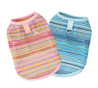 JAAQUCD 2 Pack Summer Small Dog T-Shirts with Leash Ring Breathable Girl Puppy Clothes Cooling Boy Cats Outfits Sleeveless Dog Tee Shirt Lightweight Pet Vest Shirt (Pink+Bue Hollow Out, XX-Large)