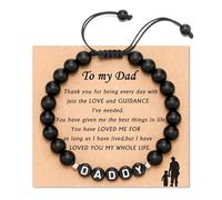 JAAQUCD Black Beaded Bracelets for Dad Birthday Gift for Dad from Daughter Son Adjustable Mens Present with Daddy Patterns Cool Father’s day Anniversary Thanksgiving Christmas gifts for Man, One Size