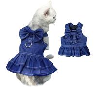 JAAQUCD Blue Denim Dog Dress for Girls Small Dogs Clothes with D-Ring Ruffled Puppy Dress Holiday Cat Outfit Pet Summer Clothing for Teddy Pomeranian Poodle Chihuahua (Blue, XX-Large)