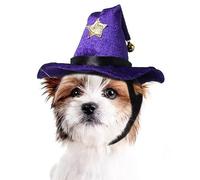 JAAQUCD Cat Witch Hat Pet Halloween Costume Adjustable XS Dog Wizard Cap Halloween Puppy Outfit Holiday Pary Costume Head Accessories for Cats Small Dogs(Purple Witch, One Size)
