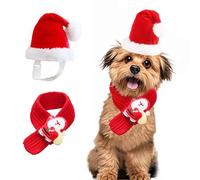 JAAQUCD Dog Christmas Hat and Scarf for Small Dogs Red Knitted Puppy Scarf with Santa Claus Pet Christmas Costume Accessories Holiday Cat Outfit Santa Hat for Cats Kitten Puppy (Red, Medium)