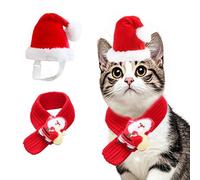 JAAQUCD Dog Christmas Hat and Scarf for Small Dogs Red Knitted Puppy Scarf with Santa Claus Pet Christmas Costume Accessories Holiday Cat Outfit Santa Hat for Cats Kitten Puppy (Red, Small)