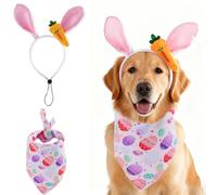 JAAQUCD Dog Easter Costume Pet Bunny Ears Headband and Egg Bandanas Set Puppy Easter Outfit Dog Rabbit Accessories Clothes for Small Medium Large Dog (Pink, Large)