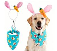 JAAQUCD Dog Easter Costume Pet Bunny Ears Headband and Egg Bandanas Set Puppy Easter Outfit Dog Rabbit Accessories Clothes for Small Medium Large Dog (Blue, Large)