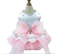 JAAQUCD Pink Bow Tie Dog Dress for Small Dogs Girl Puppy Clothes with D-Ring Holiday Cat Harness Dresses Pet Party Outfit for Wedding Birthday Engagement Valentines (Pink Bow, Large)