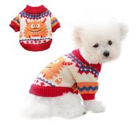 JAAQUCD Red Small Dog Sweater Boy Girl Turtleneck Cat Sweater with Monster Pattern Knitted Puppy Knitwear Fall Winter Dog Outfit Haliday Pet Clothes for Chihuahua Yorkie Pug Yorkie (Red, Small)