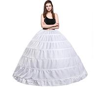 Jaaytct Women’s 6 Hoop Skirt A-Line Floor Length Petticoat Slips Underskirt Crinoline for Wedding Dress Ball Gown, Pure White, One Size/XL