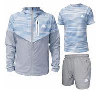JABAL Boys Kids Hooded Tri Set Lightweight 4 Way Stretch 3Pcs Shorts Set Breathable Textured Active Sports Shorts Top Jacket 3Pcs Set Activewear Fitness Wear Tracksuit