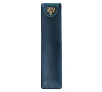 JABALUX Leather Pen Case with Tree Closure, 16.8 x 4 cm, blue, As shown | Genuine leather, vintage design, brass closure, hand stitched, compact size