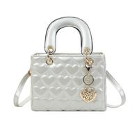 JABALUX Women's Patent Leather Handbag with Shoulder Strap | Heart Pattern, Gold Pendant, Hard Handle, Quilted Style, Dual Use