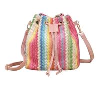 JABALUX Woven Rainbow Bucket Bag, 17 x 19 x 11 cm | Drawstring closure, adjustable shoulder strap, striped pattern, women's shoulder bag, summer beach bag