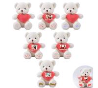 JABECODIFA 6 Pcs 16 inch Personalised Teddy Bears Bulk with Heart, Custom Bulk Teddy Bears Small Stuffed Animal with Photo Text as Personalised Gifts for Valentine Class Gift Baby Shower Decorations
