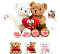 JABECODIFA Custom Teddy Bear Valentines with Photo Text Valentine's Day Gifts for Him Her, Personalised Hugging Teddy Bear with Heart as Personalised Valentine Gifts for Men Women 2Pcs, 11 inch