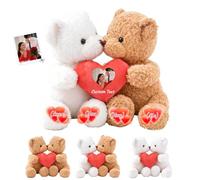 JABECODIFA Custom Teddy Bear with Heart, Personalised I Love You Hugging Bears Valentines Bear with Photo Text as Personalised Gifts for Her Him on Valentines' Day Anniversary Christmas 2Pcs, 10inch