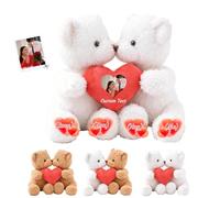 JABECODIFA Custom Teddy Bear with Heart, Personalised I Love You Hugging Bears Valentines Bear with Photo Text as Personalised Gifts for Her Him on Valentines' Day Anniversary Christmas 2Pcs, 12inch