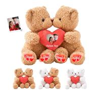 JABECODIFA Custom Teddy Bear with Heart, Personalised I Love You Hugging Bears Valentines Bear with Photo Text as Personalised Gifts for Her Him on Valentines' Day Anniversary Christmas 2Pcs, 12inch