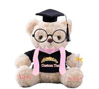 JABECODIFA Graduation Bear Class of 2025 Personalised Graduation Gift with Graduation Stole and Glasses, Teddy Bear with Bow as High School College Kindergarten Graduation Gifts 2025 (8IN-Text)