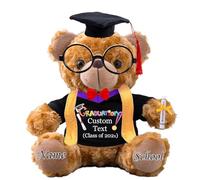 JABECODIFA Graduation Teddy Bear 2025 with Graduation Stole and Glasses, Personalised Graduation Gifts for Him & Her with Text, Bear with Bow as College Graduation Gift for Girls/Boy (8 IN-Text)