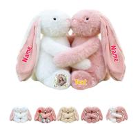 JABECODIFA Personalised Bunny Stuffed Animal for Baby, Custom Easter Hugging Bunny Plush with Photo Text Rabbit Plush as Personalised Gifts for Kids Adults on Easter Christmas Birthday 2Pcs, 10 inch