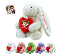 JABECODIFA Personalised Bunny Stuffed Animal Plush with Heart, Custom Valentine Stuffed Bunny Plush with Text Photo as Personalised Valentine Gifts for Her Him Easter Gift, 12 inch