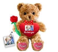JABECODIFA Personalised Gifts Teddy Bear with Heart for Him Her Valentines Bear Plush with Text+Photo, Personalised Bear with Bow as Im Sorry Gifts for Valentines Day Birthday (12 inch-Text+Photo)