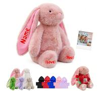 JABECODIFA Personalised Stuffed Bunny Plush with Photo Text, Custom Bunny Stuffed Animal for Baby Kids Adults Long Ear Rabbit Plush as Personalised First Easter Gifts on Easter Christmas, 12 inch