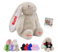 JABECODIFA Personalised Stuffed Bunny Plush with Photo Text, Custom Easter Bunny Stuffed Animal for Baby Long Ear Rabbit Plush as Personalised First Easter Gifts for Kids Adults, 10 inch