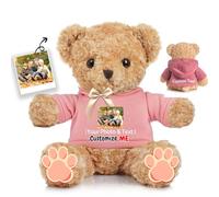 JABECODIFA Personalised Teddy Bear for Her Him, Brown Bear Stuffed Plush Toys with Text+Photo, Personalised Gifts Bear with Bow as Gifts for Christmas Valentines Day Birthday (12 inch-Text+Photo)