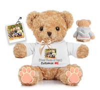 JABECODIFA Personalised Teddy Bear for Her Him, Brown Bear Stuffed Plush Toys with Text+Photo, Personalised Gifts Bear with Bow as Gifts for Christmas Valentines Day Birthday (12 inch-Text+Photo)