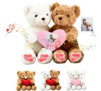 JABECODIFA Personalised Teddy Bear with Heart, Custom Valentines Teddy Bear with Photo Text I Love You Hugging Bears as Personalised Valentine Gifts for Men Women 2Pcs, 11 inch