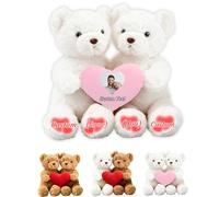 JABECODIFA Personalised Teddy Bear with Heart, Custom Valentines Teddy Bear with Photo Text I Love You Hugging Bears as Personalised Valentine Gifts for Men Women 2Pcs, 13 inch
