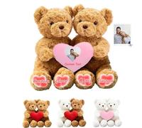 JABECODIFA Personalised Teddy Bear with Heart, Custom Valentines Teddy Bear with Photo Text I Love You Hugging Bears as Personalised Valentine Gifts for Men Women 2Pcs, 13 inch