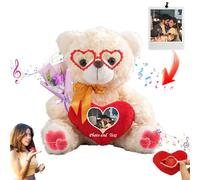 JABECODIFA Personalised Teddy Bear with Heart for Her Him Valentine Bear with Text+ Photo, Personalised Gifts Valentine Teddy Bear as for Valentines Day Anniversary (10 inch-Text+Photo)