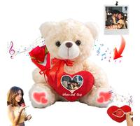 JABECODIFA Personalised Teddy Bear with Heart for Her Him Valentine Bear with Text+ Photo, Personalised Gifts Valentine Teddy Bear as for Valentines Day Anniversary (8 inch-Text+Photo)