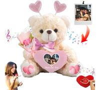 JABECODIFA Personalised Teddy Bear with Heart for Her Him Valentine Bear with Text+ Photo, Personalised Gifts Valentine Teddy Bear as for Valentines Day Anniversary (10 inch-Text+Photo)