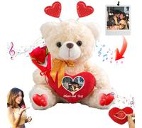 JABECODIFA Personalised Teddy Bear with Heart for Her Him Valentine Bear with Text+ Photo, Personalised Gifts Valentine Teddy Bear as for Valentines Day Anniversary (8 inch-Text+Photo)