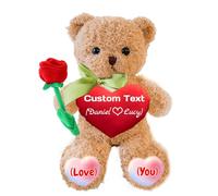 JABECODIFA Personalised Teddy Bear with Red Heart and Bow for Her Him Bear with Photo+Text, Personalised Gifts Teddy Bear as Gifts for Valentines Day Christmas Birthday (12 inch-Text+Photo)